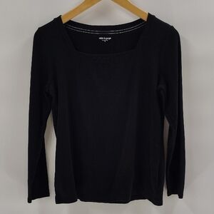 Cable & Gauge Black Top Square Neck Size Medium Long Sleeve